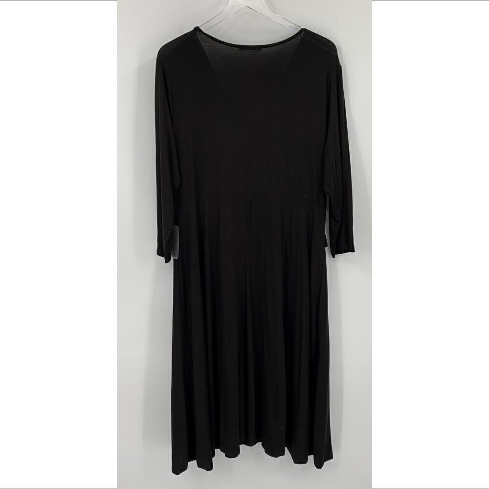 West Kei draped knit dress black long sleeve knot v-neck shift stretch new 1X - Picture 3 of 5